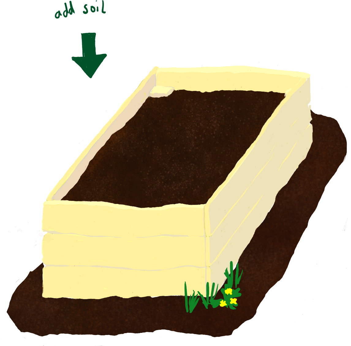 drawing wooden raised bed with soil